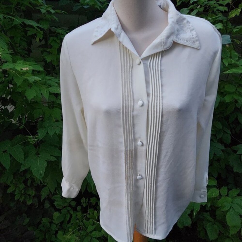 Alfred dunner 80s Embellished Collar Blouse Top Button Down Long Sleeve‎ Career